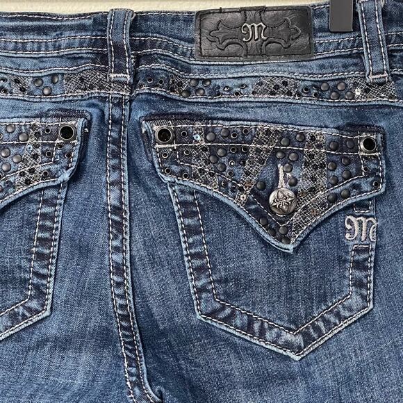 Y2k Miss Me Embellished Rivet Sequin Mid Rise Boot Jeans McBling Cowgirl 29 - Picture 1 of 10